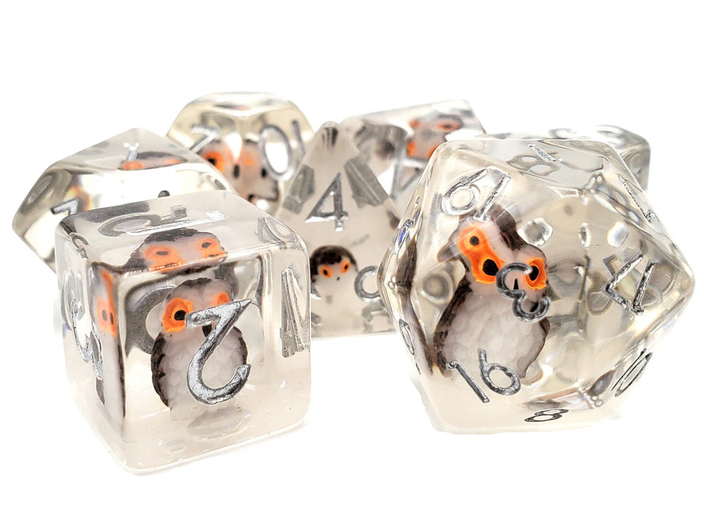 Old School 7 Piece DnD RPG Dice Set: Animal Kingdom - Brown Owl