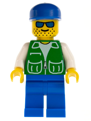 Lego, Minifigure, City, Jacket Green with 2 Large Pockets - Blue Legs, Blue Cap, Stubble, PCK003