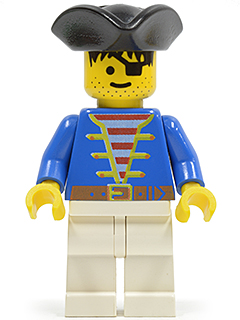 Lego, Minifigure, Pirates, Pirate Blue Jacket White Legs, Black Pirate Triangle Hat, PI006