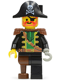 Lego, Minifigure, Pirates, Captain Red Beard (Captain Roger) - Brown Epaulettes, Pirate Hat with Skull and Crossbones, PI055