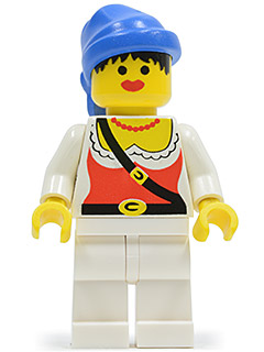 Lego, Minifigure, Pirates, Pirate Female, White Legs, Blue Bandana, PI056