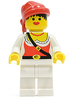 Lego, Minifigure, Pirates, Pirate Female, White Legs, Red Bandana, PI058