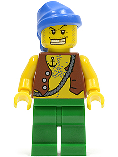 Lego, Minifigure, Pirates, Pirates II, Pirate Vest and Anchor Tattoo, Green Legs, Blue Bandana, Gold Tooth, PI107