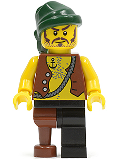 Lego, Minifigure, Pirates, Pirates II, Pirate Vest and Anchor Tattoo, Black Leg and Peg Leg, Dark Green Bandana, Brown Moustache, PI110