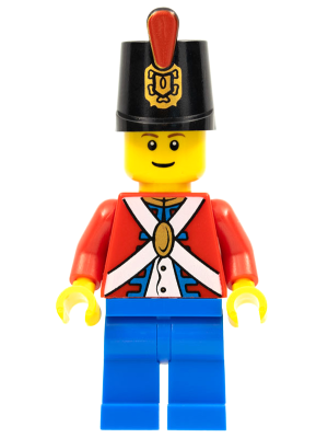 Lego, Minifigure, Pirates, Imperial Soldier II, Shako Hat Printed, Blue Legs, Male, Reddish Brown Eyebrows, PI135b