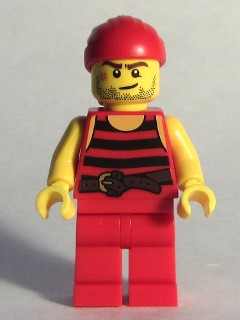 Lego, Minifigure, Pirates, Pirate 5 - Black and Red Stripes, Red Legs, Scar, PI166