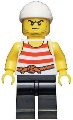 Lego, Minifigure, Pirates, Pirate 8 - Red and White Stripes, Black Legs, Scowl, PI169