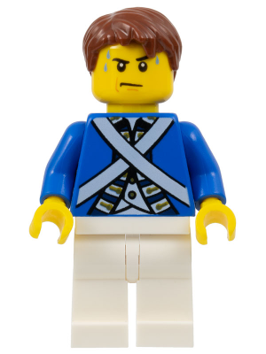 Lego, Minifigure, Pirates, Bluecoat Soldier 5 - Sweat Drops, Reddish Brown Hair, PI173
