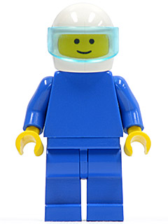 Lego, Minifigure, Town, Plain Blue Torso with Blue Arms, Blue Legs, White Helmet, Trans-Light Blue Visor, PLN032
