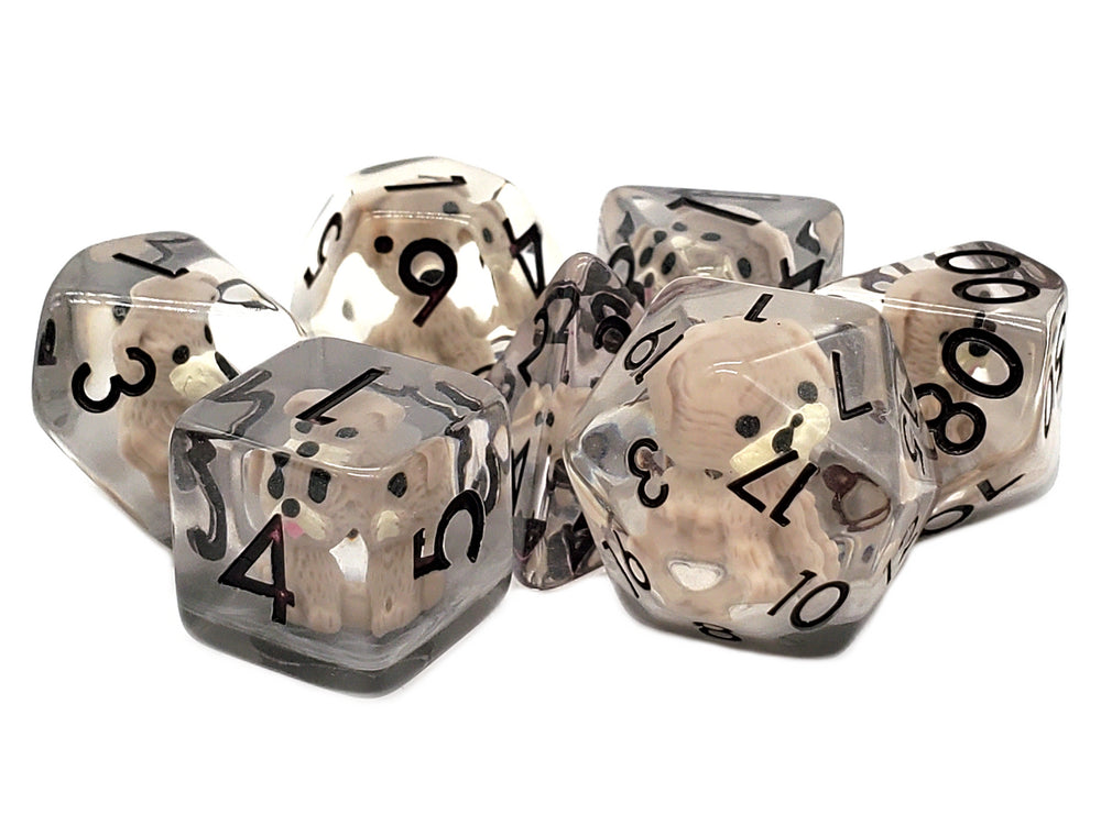 Old School 7 Piece DnD RPG Dice Set: Animal Kingdom - Puppy Dog - New