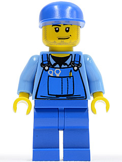 Lego, Minifigure, Racers, Factory, Hot Rod Mechanic, Blue Overalls, Blue Cap, Stubble, RAC038