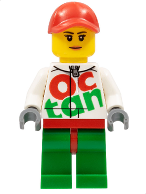 Lego, Minifigure, Racers, Race Car Female Mechanic, White Octan Racing Suit with Silver Zipper, Red Cap with Hole, Nougat Lips, RAC060