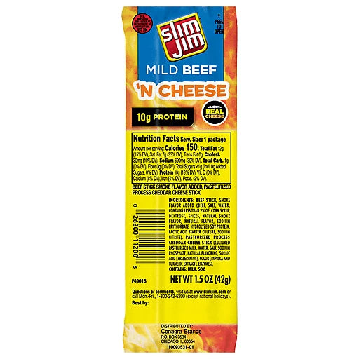 Slim Jim Mild Beef 'n Cheese, 1.5 oz