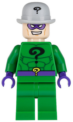 Lego, Minifigure, Super Heroes, The Riddler - Green Outfit, Light Bluish Gray Bowler Hat, SH0008