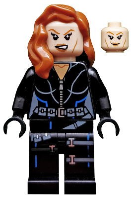 Lego, Minifigure, Super Heroes, Black Widow - Black Jumpsuit, Dark Orange Mid-Length Hair, Printed Legs, Black Hands, SH035