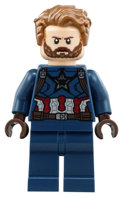 Lego, Minifigure, Marvel, Avengers Infinity War, Captain America - Dark Blue Suit with Dark Brown Belt and Harness, Dark Brown Hands, Hair, SH0495