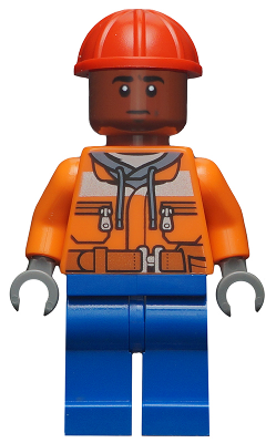Lego, Minifigure, Super Heros, Dock Worker - Male, Orange Safety Jacket, Reflective Stripe, Sand Blue Hoodie, Blue Legs, Red Construction Helmet, Reddish Brown Head, SH0547