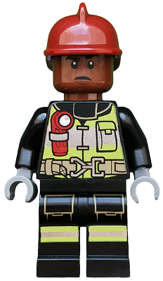 Lego, Minifigure, Super Heroes, Spider-Man Far From Home, Firefighter - Dark Red Fire Helmet, Reddish Brown Head, Reflective Stripes, SH0579