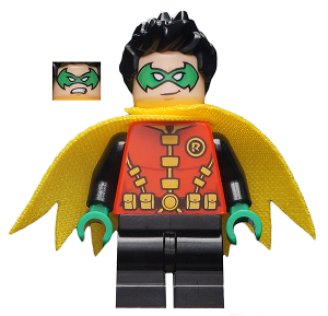 Lego, Minifigure, Batman II, Robin - Green Mask and Hands, Black Medium Legs, Yellow Scalloped Cape, Sh0651