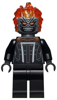 Lego, Minifigure, Spider-Man, Ghost Rider, Roberto 'Robbie' Reyes - Flat Silver Head, Sh0678