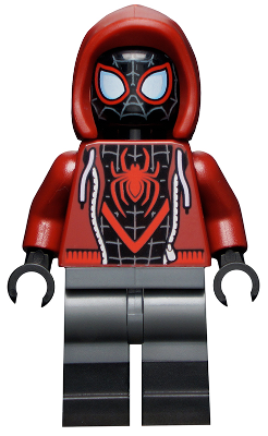 Lego, Minifigure, Super Heroes, Spider-Man, Spider-Man (Miles Morales) - Dark Red Hood, Black Lower Legs, SH0679