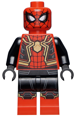 Lego, Minifigure, Super Heroes, Spider-Man, Spider-Man - Black and Red Suit, Large Gold Spider, Gold Knee Trim (Integrated Suit), sh0778