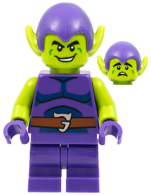 Lego, Minifigure, Spider-Man, Green Goblin - Lime Skin, Dark Purple Outfit, Medium Legs, Dark Blue Stomach, sh0803