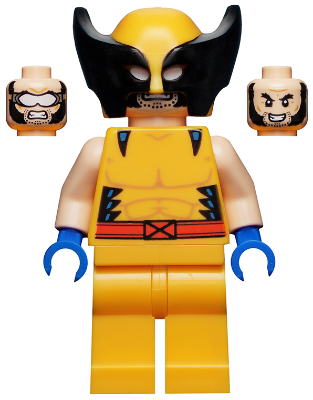 Lego, Minifigure,  Super Heroes, Wolverine - Bright Light Orange and Black Mask, Blue Hands, SH0805