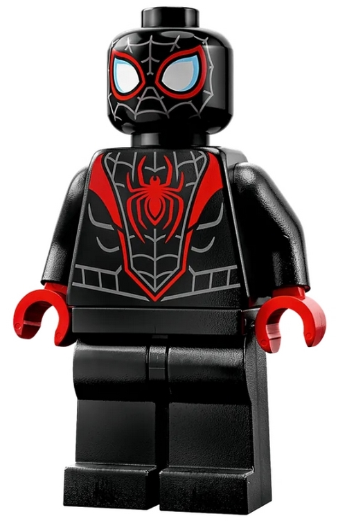 Lego, Minifigure, Super Heroes, Spider-Man, Spider-Man (Miles Morales) - Dark Bluish Gray Webbing on Head, Red Hands sh0855