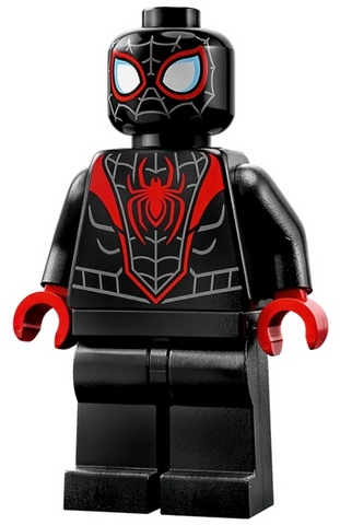Lego, Minifigure, Super Heroes, Spider-Man, Spider-Man (Miles Morales) - Dark Bluish Gray Webbing on Head, Red Hands sh0855