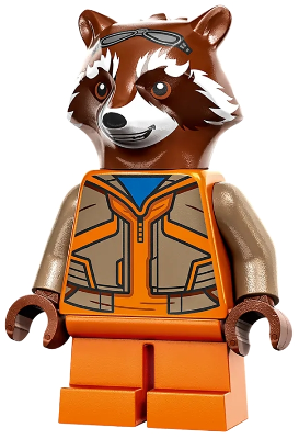 Lego, Minifigure, Super Heroes, Avengers, Rocket Raccoon - Orange and Dark Tan Outfit, Reddish Brown Head, sh0858