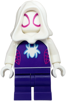 Lego, Minifigure, Marvel, Spider-Man, Ghost-Spider (Gwen Stacy) - Dark Purple Medium Legs, White Hood, White Spider Logo, sh0868