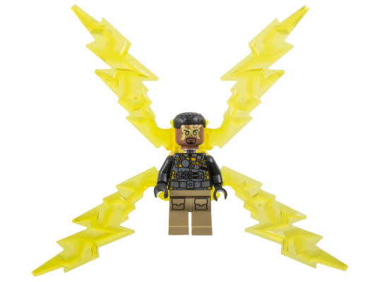 Lego, Minifigure, Spider-Man No Way Home, Electro - Black and Dark Tan Outfit, Medium Brown Head, Large Electricity Wings, SH0891