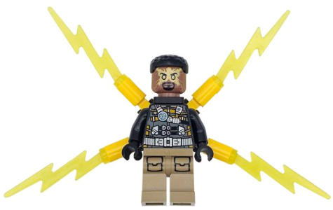 Lego, Minifigure, Spider-man, Electro - Black and Dark Tan Outfit, Medium Brown Head, Small Electricity Wings, SH0945