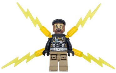Lego, Minifigure, Spider-man, Electro - Black and Dark Tan Outfit, Medium Brown Head, Small Electricity Wings, SH0945