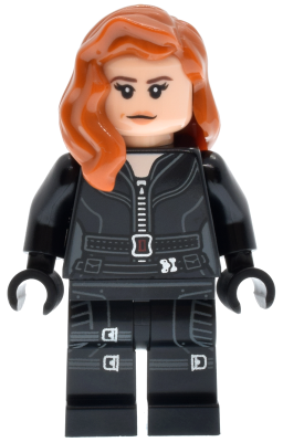 Lego, Minifigure, Super Heroes, Black Widow - Black Jumpsuit, Dark Orange Mid-Length Hair, Printed Legs, Black Hands, Dark Brown Eyebrows, sh1012