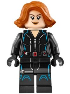 Lego, Minifigure, Super Heroes, Anvengers Age of Ultron, Black Widow - Black Jumpsuit, Dark Orange Short Hair, Printed Legs, Dark Azure Trim, SH186