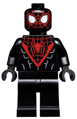 Lego, Minifigure, Super Heroes, Spiderman, Black, Miles Morales, Red Webbing on Head, Black Hands, SH540