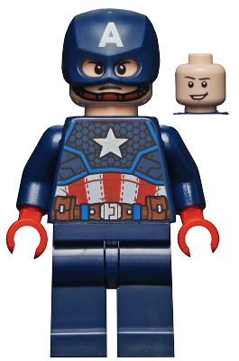 Lego, Minifigure, Super Heroes, Avengers, Captain America, Dark Blue Suit, Red Hands, Helmet, SH0686
