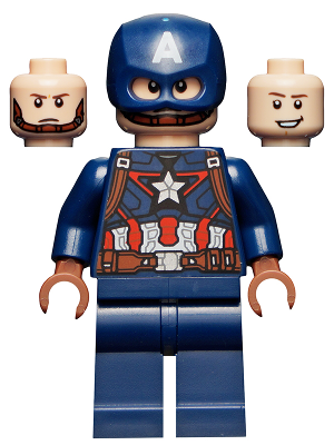 Lego, Minifigure, Super Heroes, The Infinity Saga, Captain America, Dark Blue Suit, Reddish Brown Hands, Helmet, SH0736