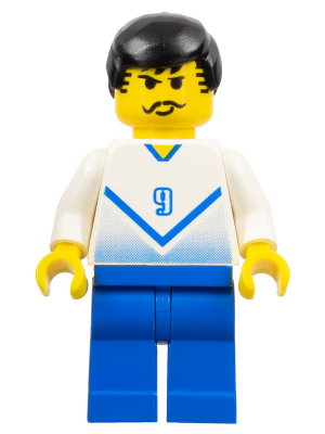 Lego, Minifigure, Sports, Soccer, Soccer Player White & Blue Team, Shirt #9, SOC083