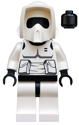 Lego, Minifigure, Star Wars, Episode 4/5/6, Imperial Scout Trooper, lain Black Head, Dark Bluish Gray Torso Print, SW0005a