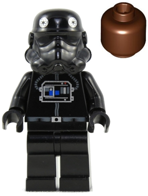 Lego, Minifigure, Star Wars, TIE Interceptor/ TIE Fighter Pilot Reddish Brown Head Item No: sw0035a, SW0035A