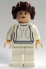 Lego, Minifigure, Star Wars, Star Wars Episode 4/5/6, Princess Leia, Light Nougat, White Dress, Small Eyes, SW0175