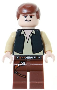 Lego, Minifigure, Star Wars, Star Wars Episode 4/5/6, Han Solo - Black Vest over Tan Shirt, Reddish Brown Legs with Belts, Black Eyes, SW0179