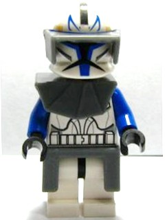 Lego, Minifigure, Star Wars, Clone Trooper Captain Rex, 501st Legion (Phase 1) - Dark Bluish Gray Visor, Pauldron, and Kama, Large Eyes, SW0194