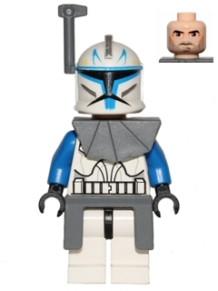 Lego, Minifigure, Star Wars, Clone Trooper Captain Rex, 501st Legion (Phase 1) - Dark Bluish Gray Rangefinder, Pauldron, and Kama, Large Eyes, SW0314