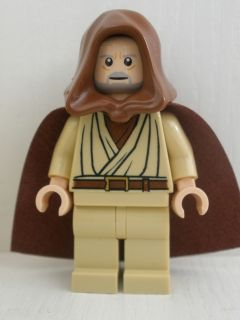 Lego, Minifigure, Star Wars, Obi-Wan Kenobi - Old, Light Nougat, Reddish Brown Hood and Cape, White Pupils, SW0336