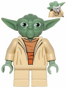 Lego, Minifigure, Star Wars, Yoda, Clone Wars, Gray Hair, Torso with Back Print, SW0446a