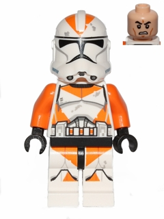 Lego, Minifigure, Star Wars, Clone Trooper, 212th Attack Battalion (Phase 2) - Orange Arms, Dirt Stains, Scowl, SW0522